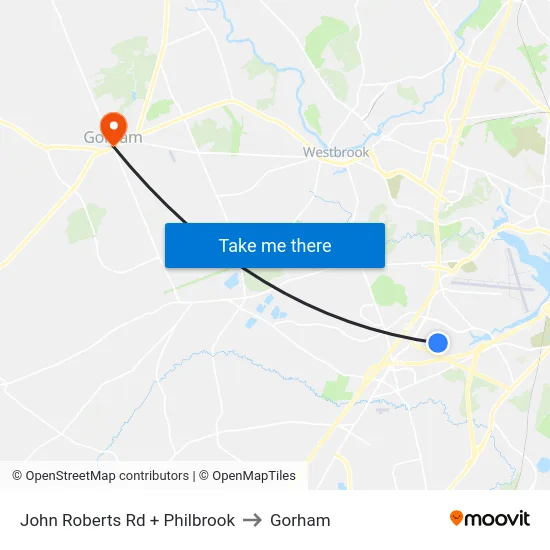 John Roberts Rd + Philbrook to Gorham map