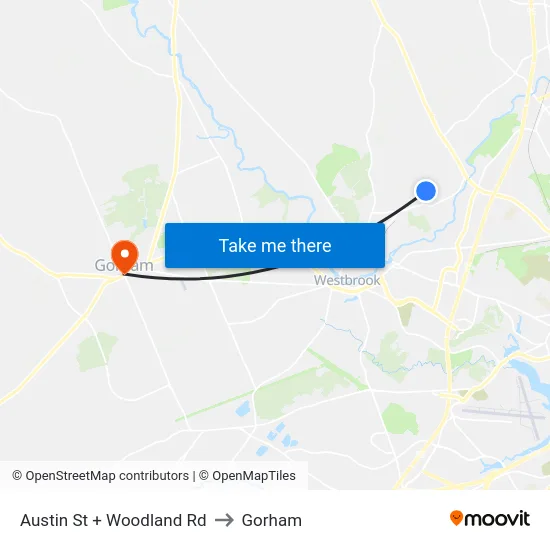 Austin St + Woodland Rd to Gorham map