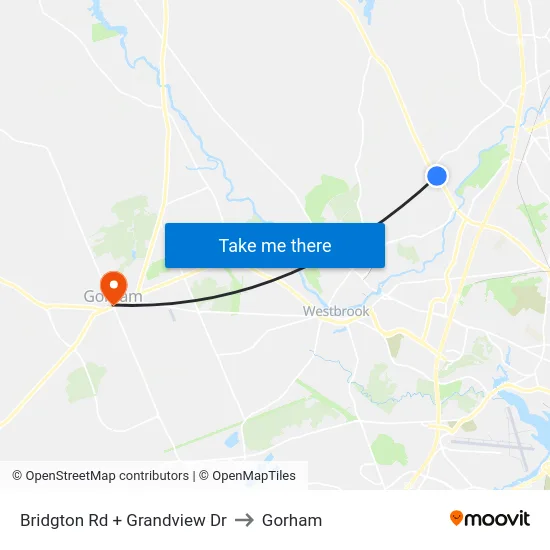 Bridgton Rd + Grandview Dr to Gorham map