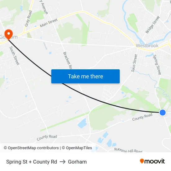 Spring St + County Rd to Gorham map