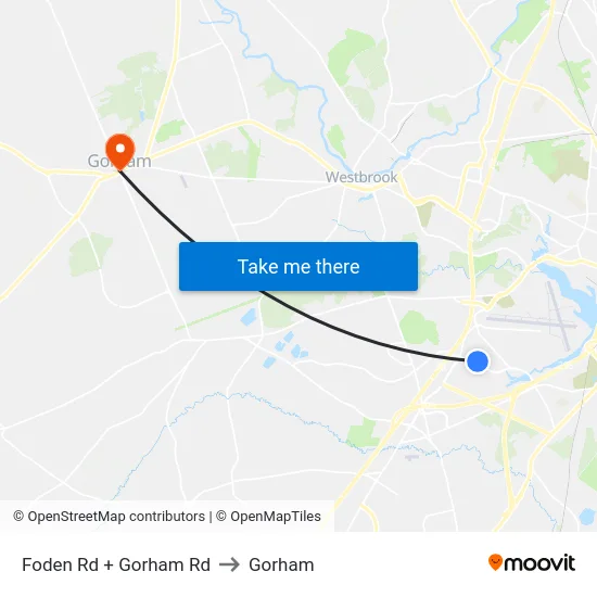 Foden Rd + Gorham Rd to Gorham map