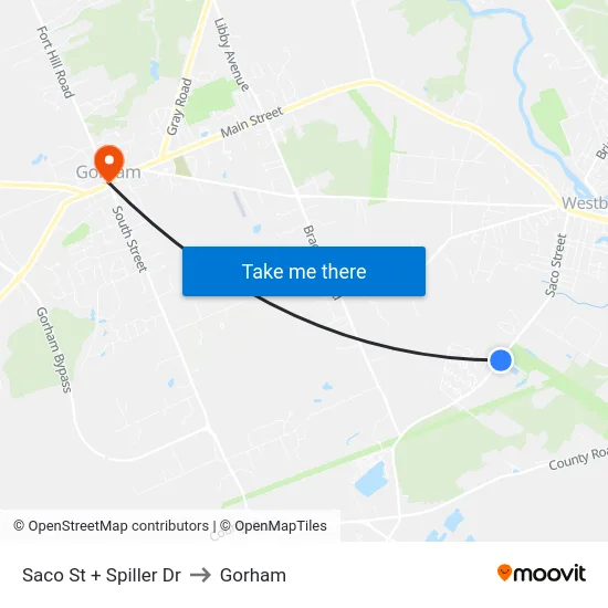 Saco St + Spiller Dr to Gorham map