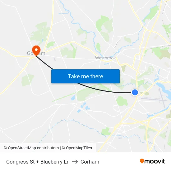 Congress St + Blueberry Ln to Gorham map