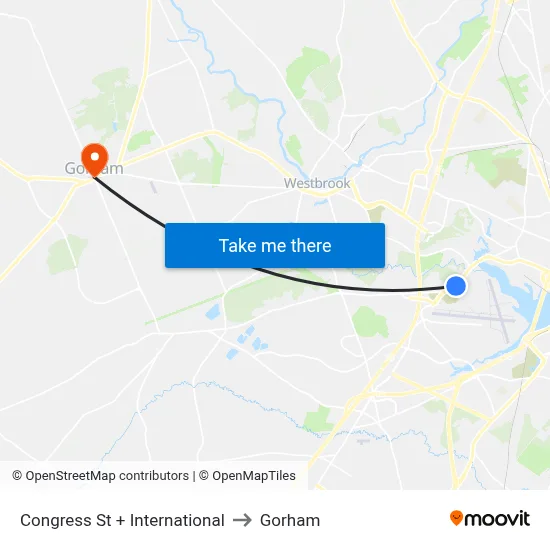 Congress St + International to Gorham map
