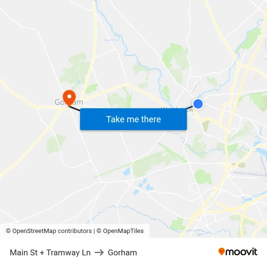 Main St + Tramway Ln to Gorham map