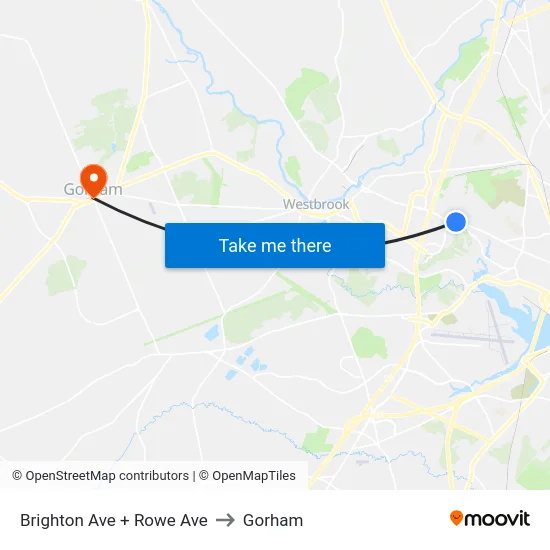 Brighton Ave + Rowe Ave to Gorham map