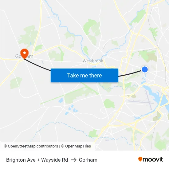 Brighton Ave + Wayside Rd to Gorham map