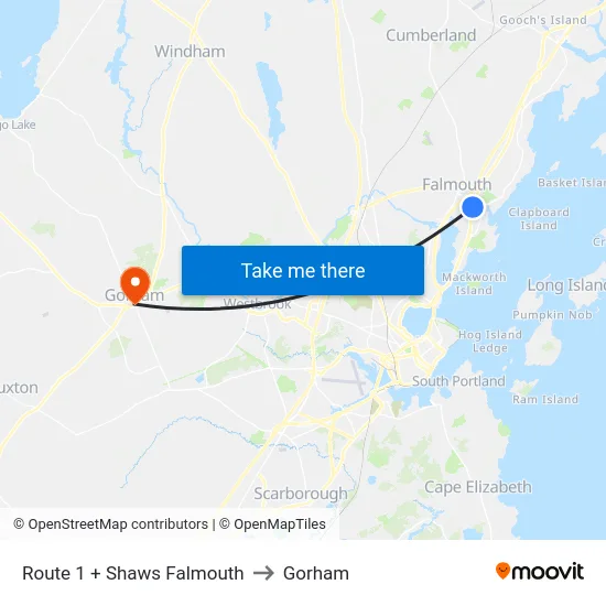 Route 1 + Shaws Falmouth to Gorham map