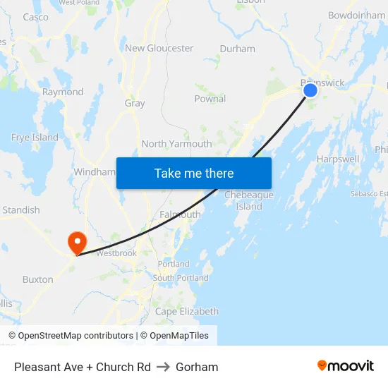 Pleasant Ave + Church Rd to Gorham map