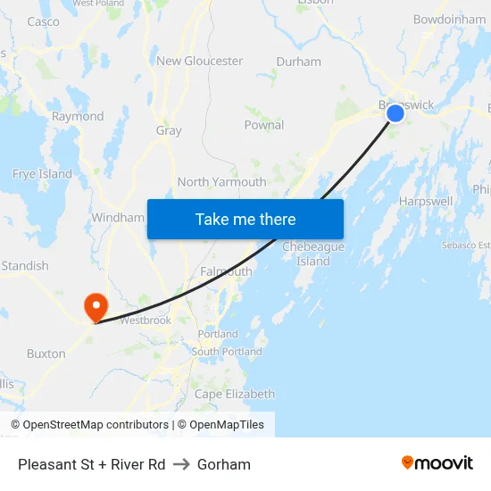 Pleasant St + River Rd to Gorham map