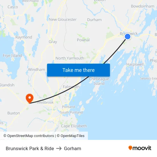 Brunswick Park & Ride to Gorham map