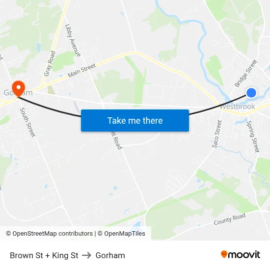 Brown St + King St to Gorham map