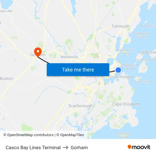 Casco Bay Lines Terminal to Gorham map