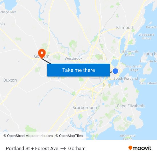 Portland St + Forest Ave to Gorham map