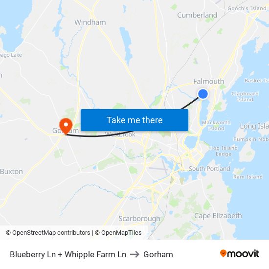 Blueberry Ln + Whipple Farm Ln to Gorham map