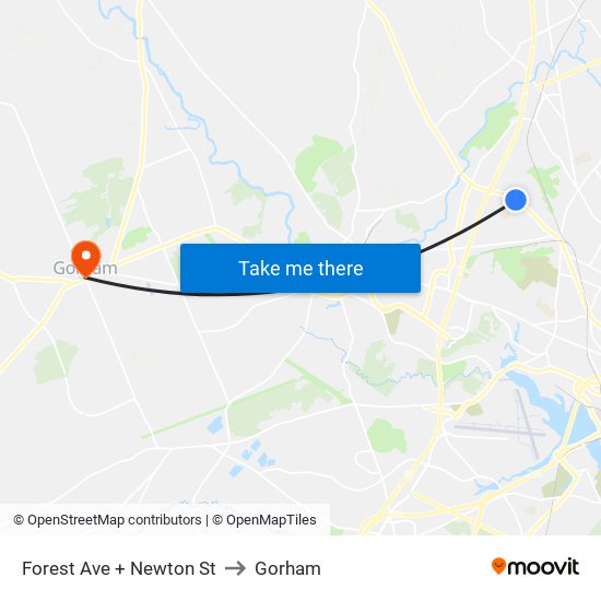Forest Ave + Newton St to Gorham map
