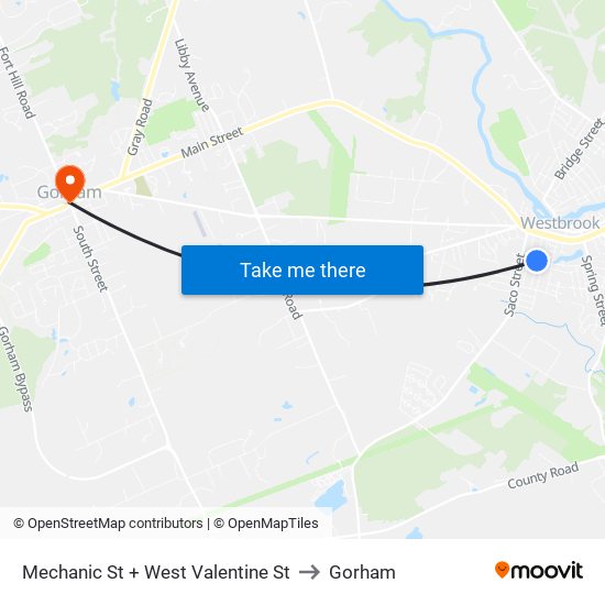 Mechanic St + West Valentine St to Gorham map