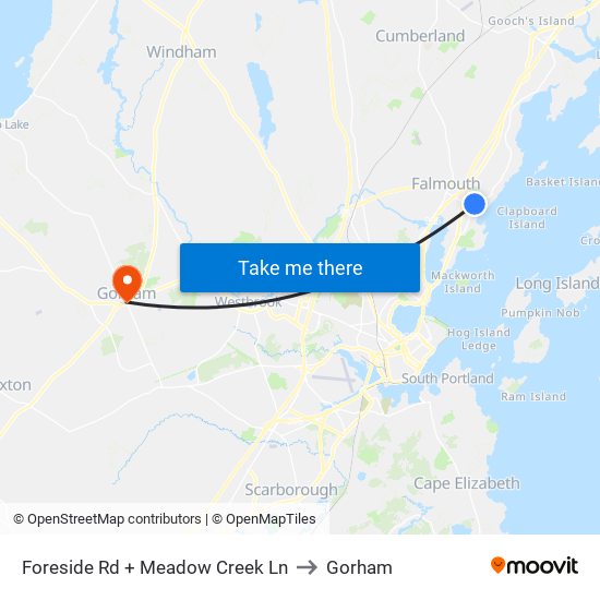 Foreside Rd + Meadow Creek Ln to Gorham map