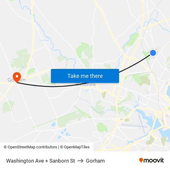 Washington Ave + Sanborn St to Gorham map