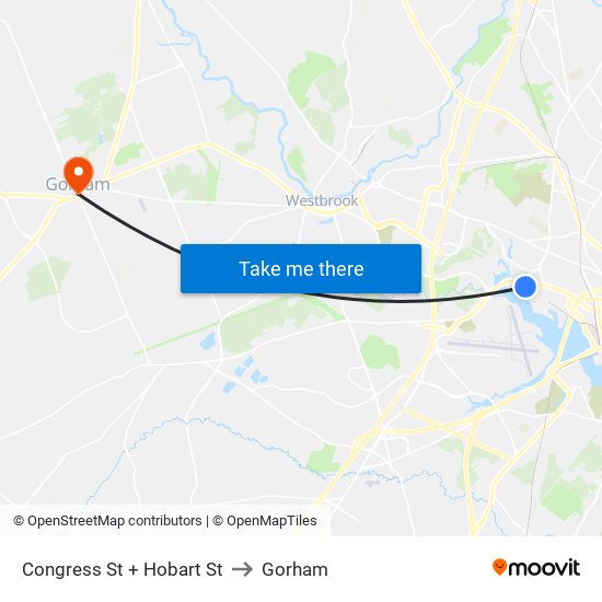 Congress St + Hobart St to Gorham map