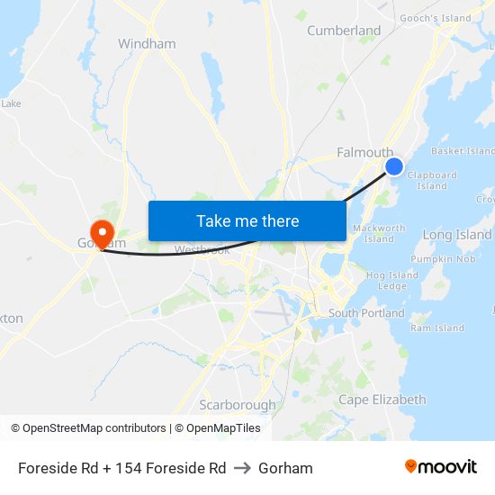 Foreside Rd + 154 Foreside Rd to Gorham map