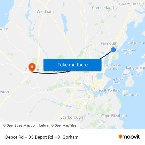 Depot Rd + 33 Depot Rd to Gorham map