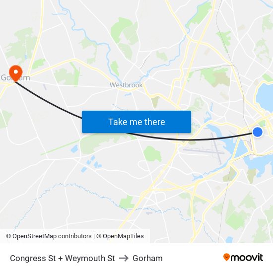 Congress St + Weymouth St to Gorham map