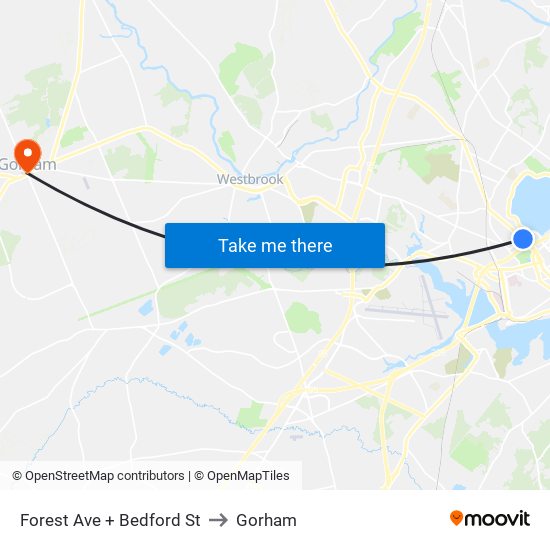 Forest Ave + Bedford St to Gorham map