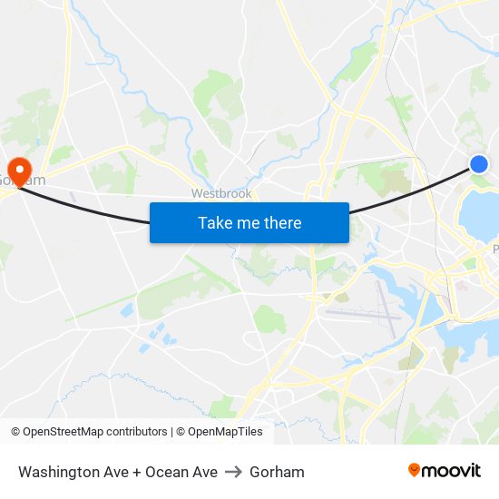 Washington Ave + Ocean Ave to Gorham map