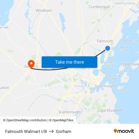 Falmouth Walmart I/B to Gorham map