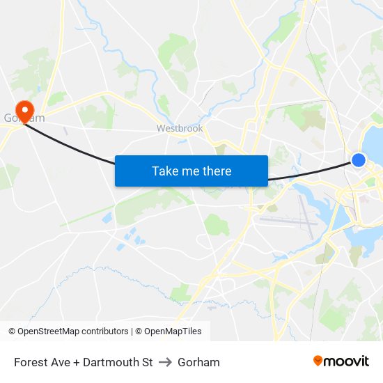 Forest Ave + Dartmouth St to Gorham map