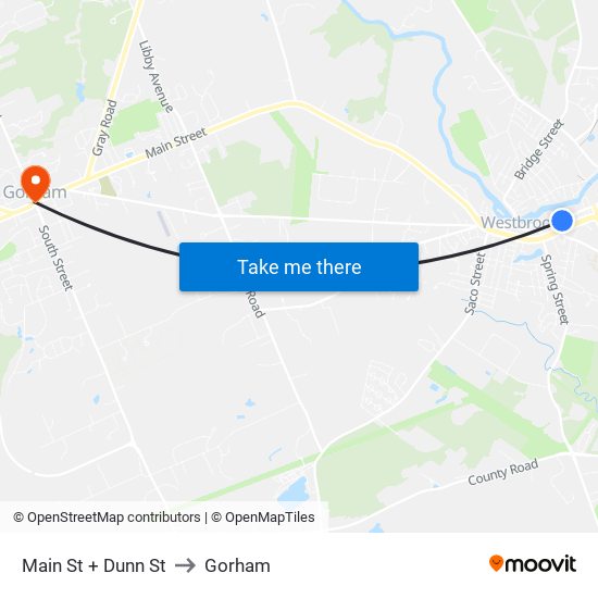 Main St + Dunn St to Gorham map