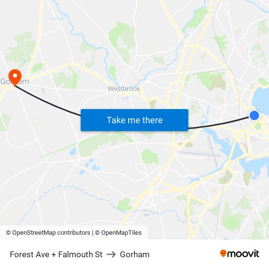 Forest Ave + Falmouth St to Gorham map