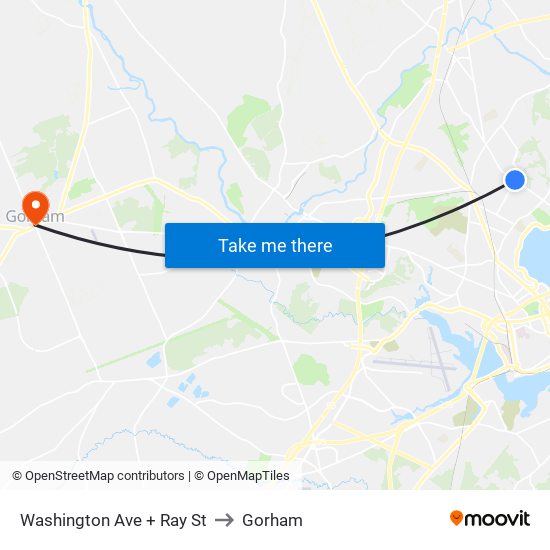 Washington Ave + Ray St to Gorham map