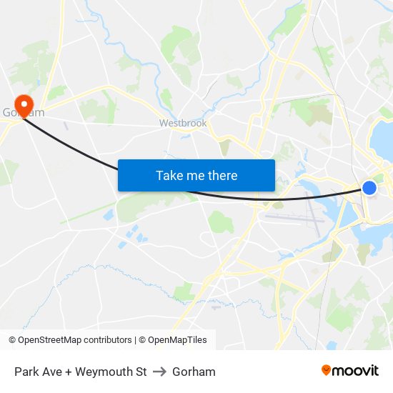 Park Ave + Weymouth St to Gorham map