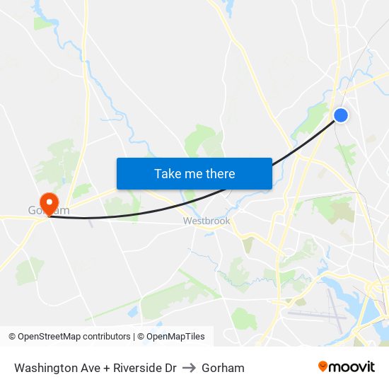 Washington Ave + Riverside Dr to Gorham map