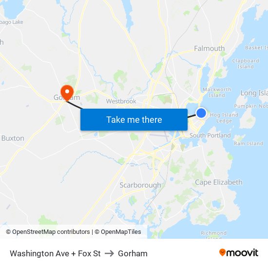 Washington Ave + Fox St to Gorham map