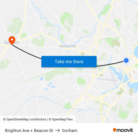 Brighton Ave + Beacon St to Gorham map