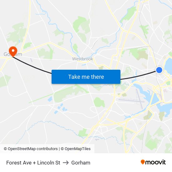 Forest Ave + Lincoln St to Gorham map
