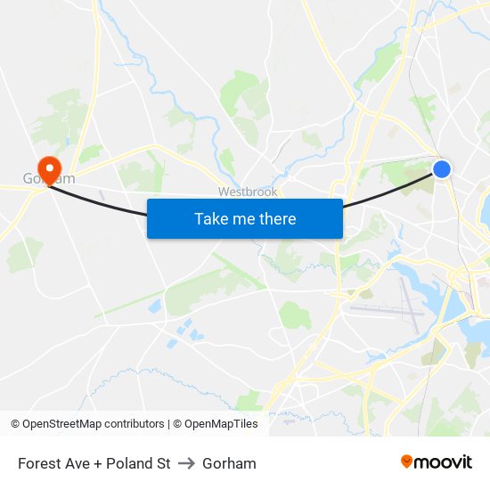 Forest Ave + Poland St to Gorham map