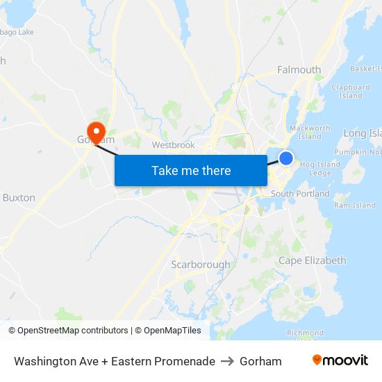 Washington Ave + Eastern Promenade to Gorham map