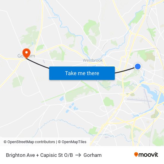 Brighton Ave + Capisic St O/B to Gorham map