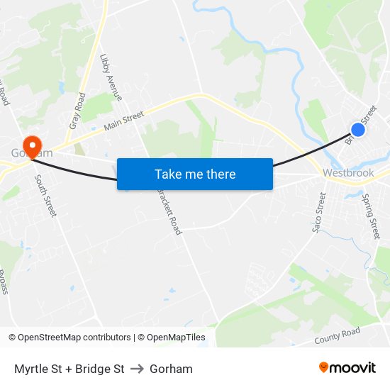 Myrtle St + Bridge St to Gorham map