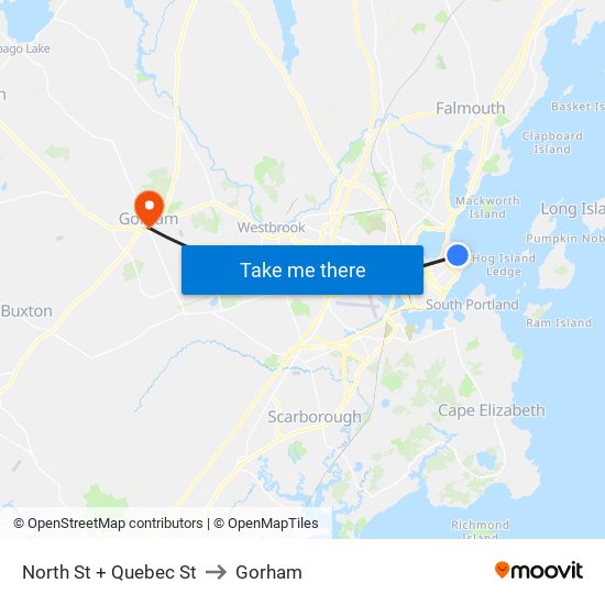 North St + Quebec St to Gorham map