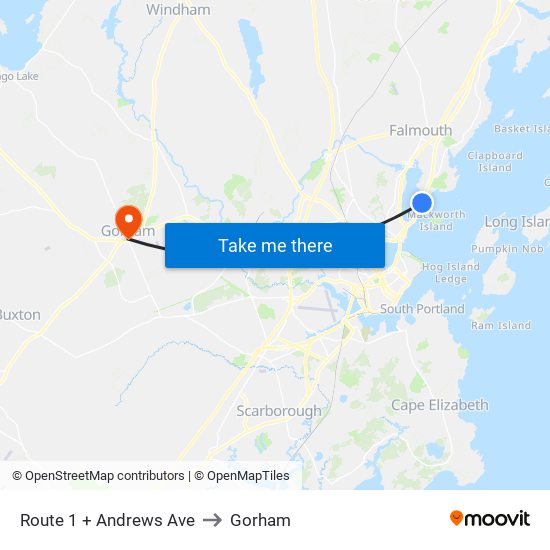 Route 1 + Andrews Ave to Gorham map