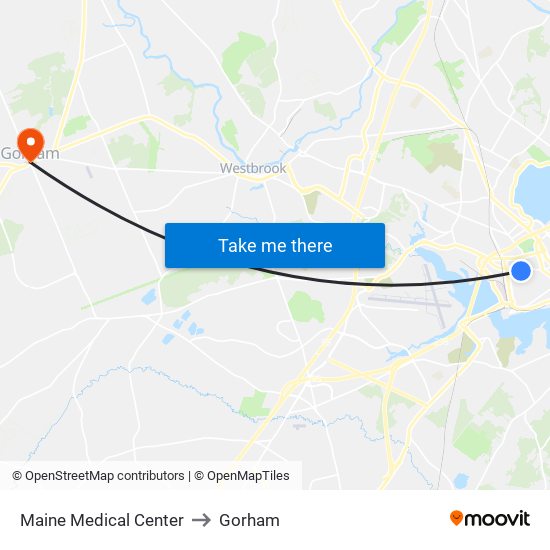 Maine Medical Center to Gorham map