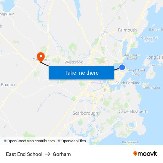 East End School to Gorham map