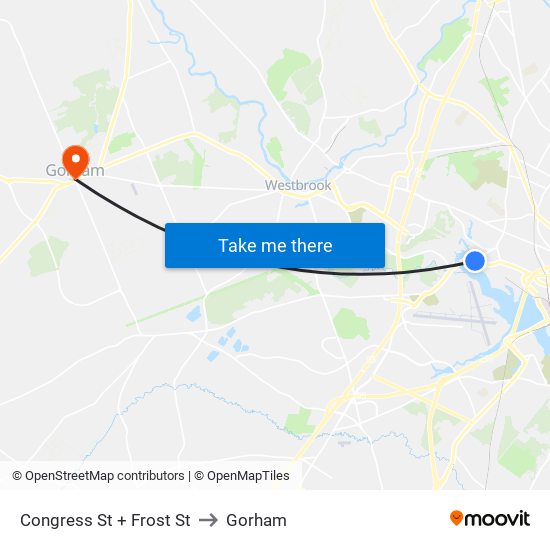 Congress St + Frost St to Gorham map