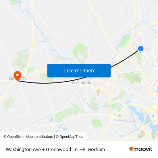 Washington Ave + Greenwood Ln to Gorham map