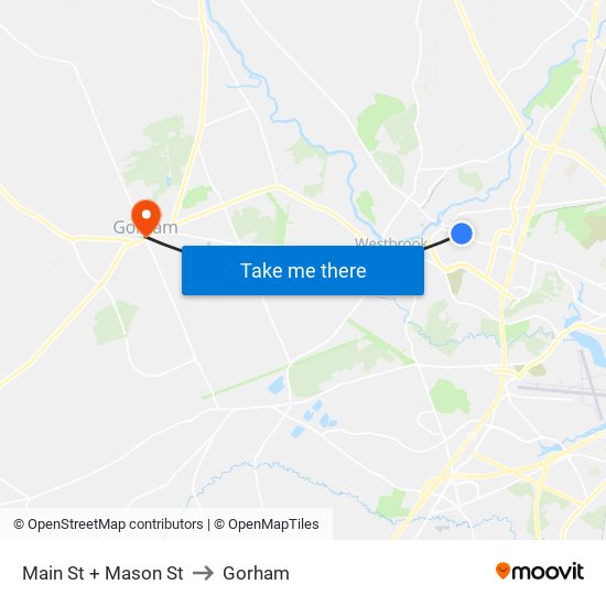 Main St + Mason St to Gorham map
